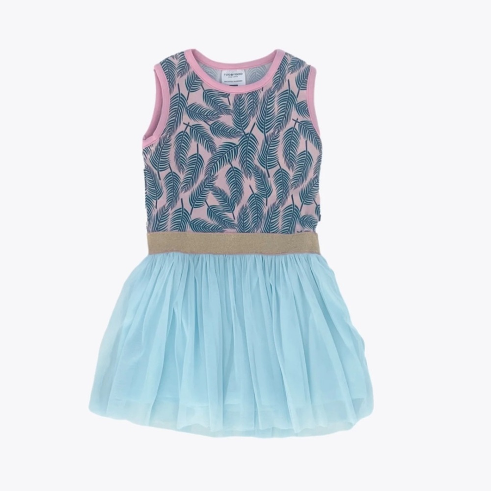 • Toobydoo • Girls Sandy Tulle Party Dress Blue / Pink with Gold Sparkles 6